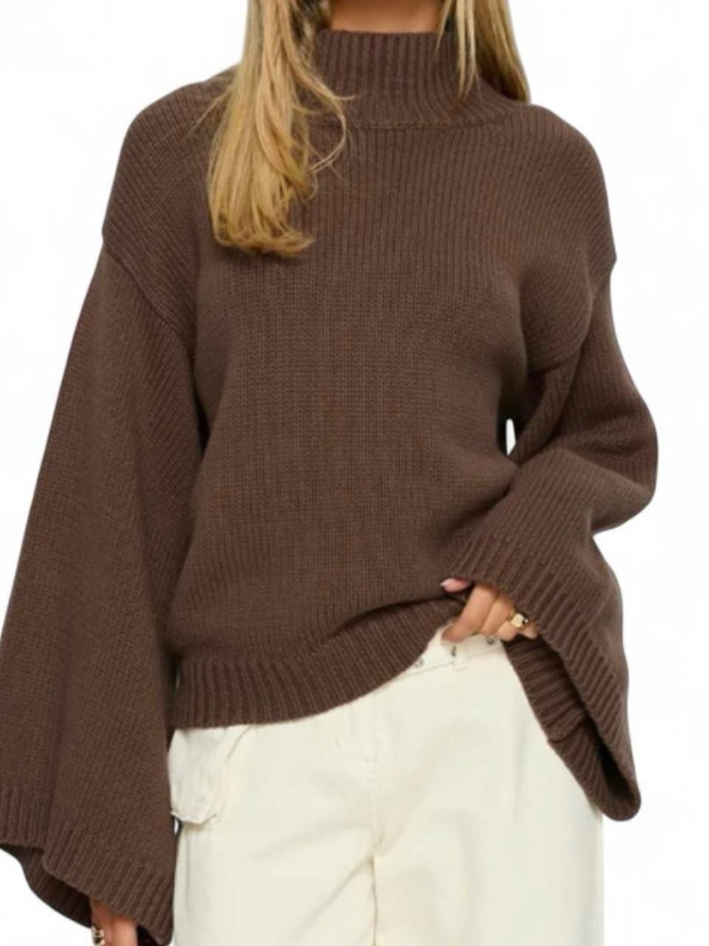 Princess Polly Chocolate Brown Turtle  Neck Wide Sleeve Sweater